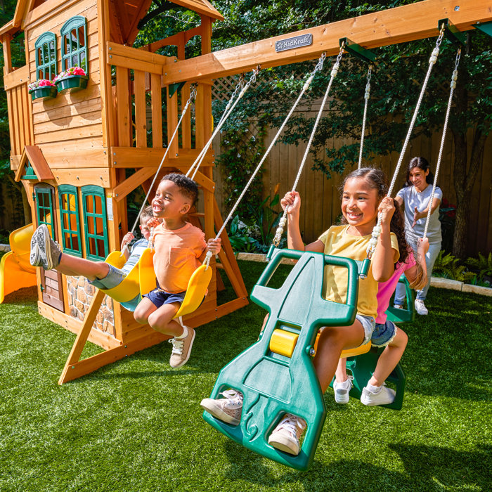 KidKraft Boulder Station Wooden Swing Set / Playset with Tube Slide